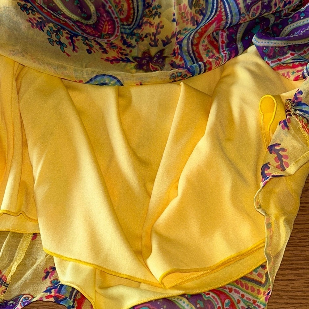 Vtg Jonathan Martin NWT Yellow Lavender Paisley Sleeveless Silk Cocktail Dress L - Picture 15 of 16